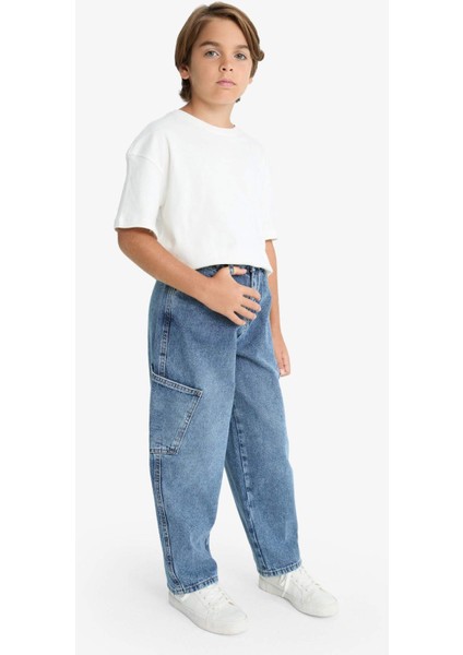 Erkek Çocuk Barrel Fit Düz Paça Jean Pantolon G1654A825AU