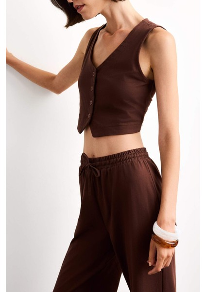 Fitted Düğmeli Yelek F9014AX25SM