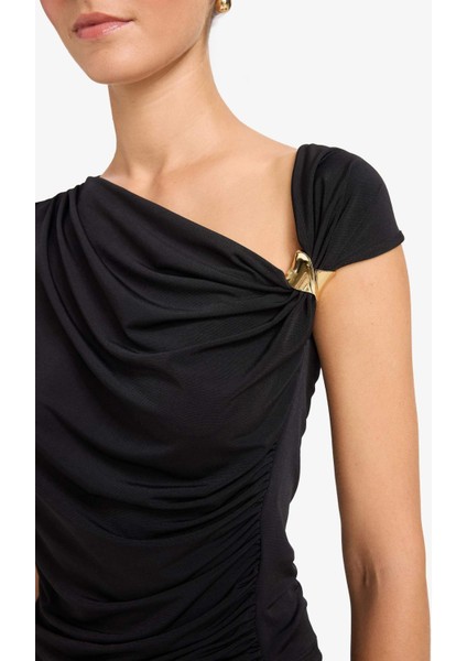 Slim Fit Dar Kesim Tek Omuzlu Toka Detaylı Bluz F9506AX25AU