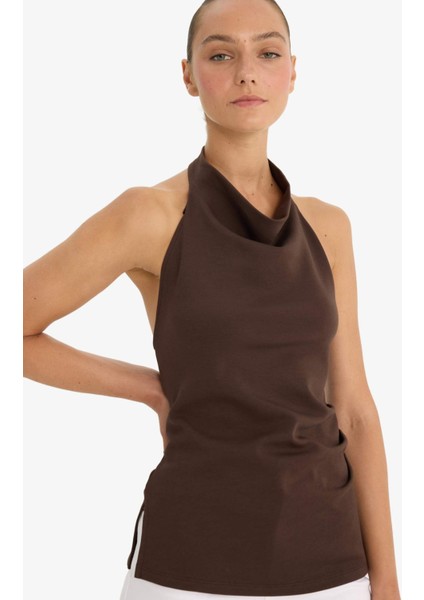 Slim Fit Dar Kesim Halter Yaka Bluz F8007AX25AU