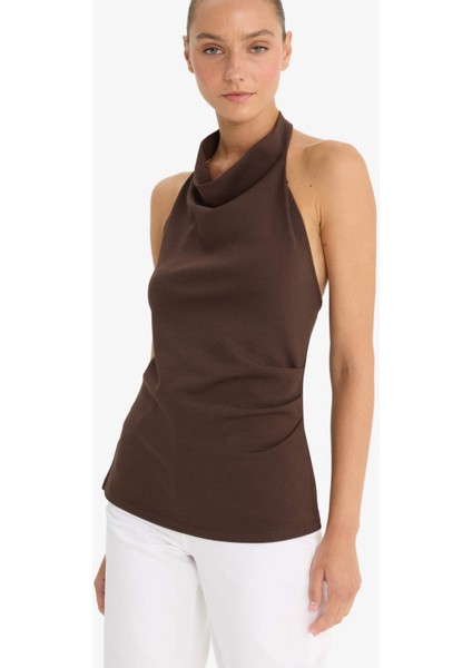 Slim Fit Dar Kesim Halter Yaka Bluz F8007AX25AU