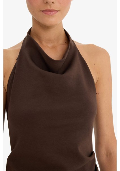 Slim Fit Dar Kesim Halter Yaka Bluz F8007AX25AU