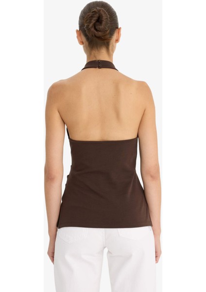 Slim Fit Dar Kesim Halter Yaka Bluz F8007AX25AU