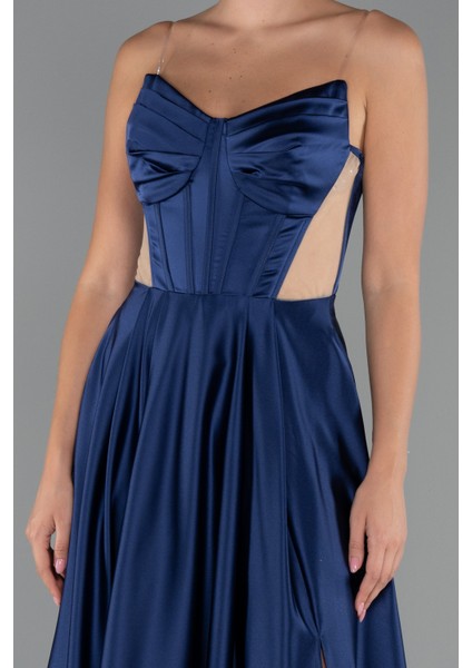 Straplez Yırtmaçlı Cut Out Uzun Saten Abiye ABU5246 modelleri