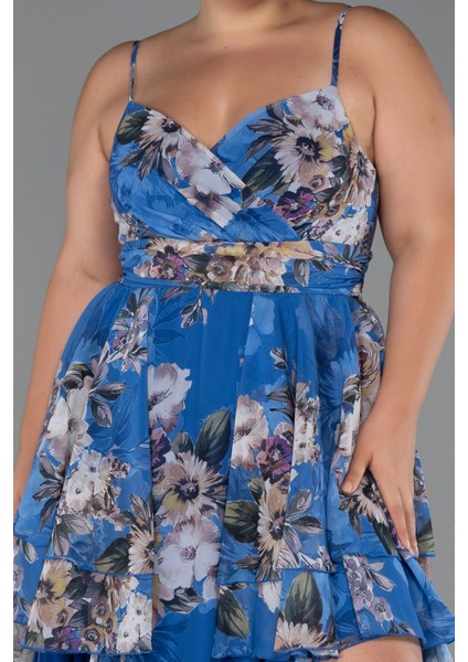 Bacak Dekolteli Uzun Desenli Büyük Beden Abiye ABU5266 modelleri