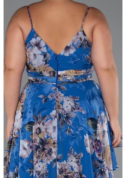 Bacak Dekolteli Uzun Desenli Büyük Beden Abiye ABU5266 fırsatları