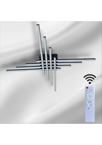 Beyaz Gövde, Kumandalı ve 3 Renk Işık, 8 Kollu Plafonyer LED Avize