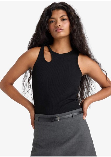 Slim Fit Dar Kesim Bisiklet Yaka Fitilli Kaşkorse Atlet A3422AX25AU