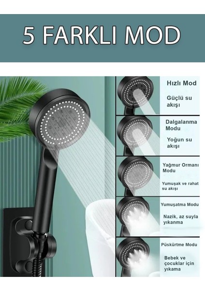 Çok Fonksiyonlu Su Tasarruflu Duş Başlığı, Siyah ve Beyaz Seçeneklerle