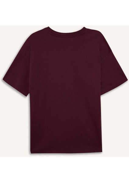 Oversize Geniş Kalıp Bisiklet Yaka Baskılı Kısa Kollu Tişört