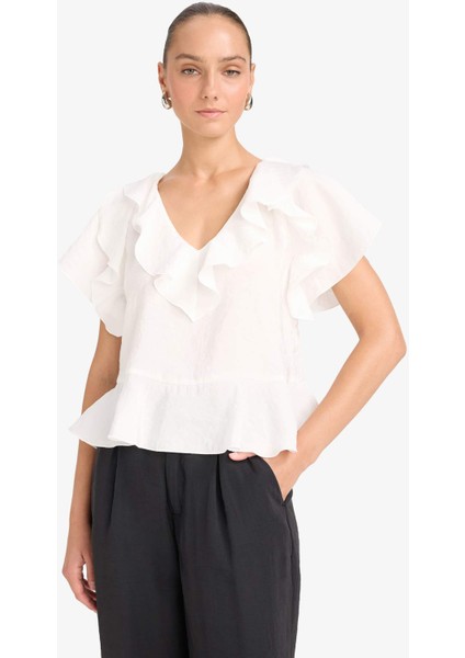 Regular Fit V Yaka Modal Kısa Kollu Bluz F8319AX25AU