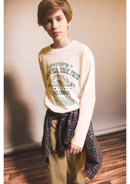 Erkek Çocuk Bisiklet Yaka Baskılı Uzun Kollu Tişört G1817A825AU