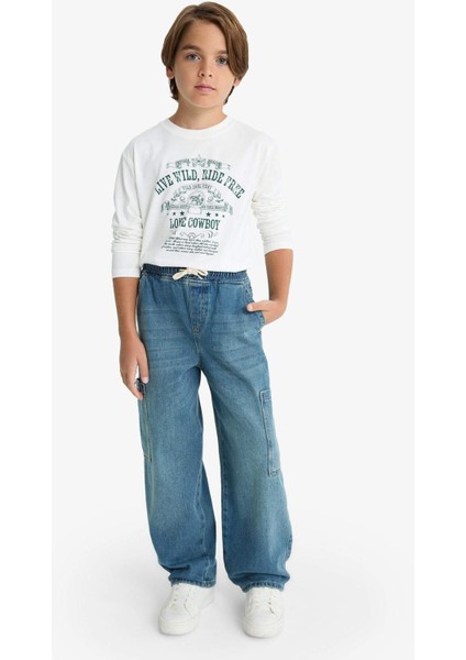 Erkek Çocuk Bisiklet Yaka Baskılı Uzun Kollu Tişört G1817A825AU