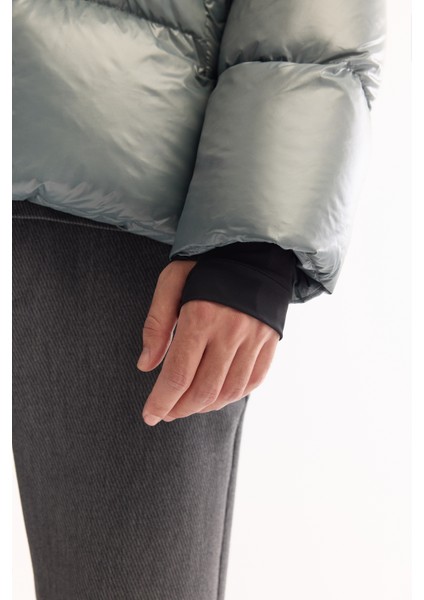 Erkek Sage Kapüşonlu %100 Kaz Tüyü Su İtici Rüzgar Geçirmez -15 Dereceye Dayanıklı Parlak Şişme Comfort Fit Mont A52Y6182