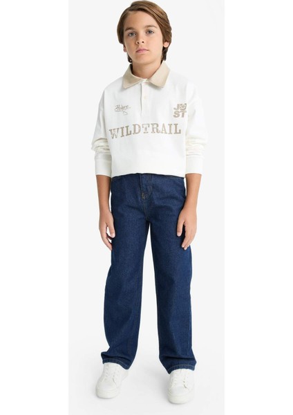 Erkek Çocuk Oversize Geniş Kalıp Polo Yaka Baskılı Uzun Kollu Tişört G1815A825AU