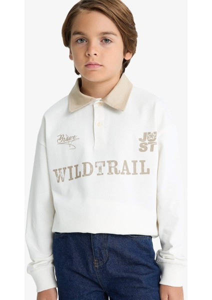 Erkek Çocuk Oversize Geniş Kalıp Polo Yaka Baskılı Uzun Kollu Tişört G1815A825AU