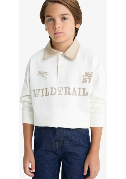 Erkek Çocuk Oversize Geniş Kalıp Polo Yaka Baskılı Uzun Kollu Tişört G1815A825AU