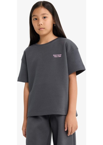 Kız Çocuk 2'li Takım Baskılı Kısa Kollu Tişört Eşofman Altı G2842A825AU