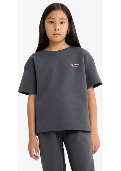 Kız Çocuk 2'li Takım Baskılı Kısa Kollu Tişört Eşofman Altı G2842A825AU