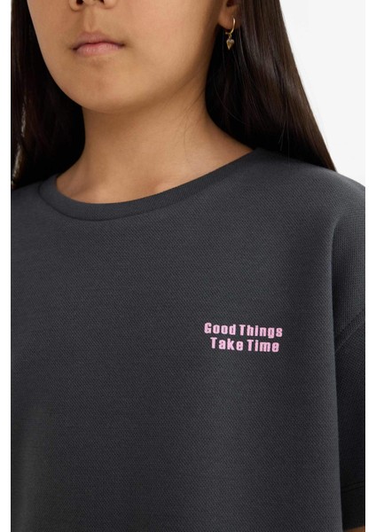 Kız Çocuk 2'li Takım Baskılı Kısa Kollu Tişört Eşofman Altı G2842A825AU