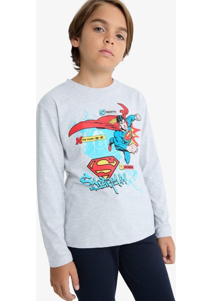 Erkek Çocuk Superman Bisiklet Yaka Uzun Kollu Tişört F9268A825AU