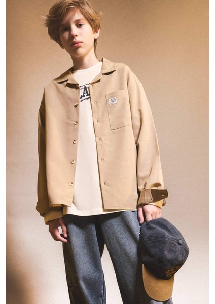 Erkek Çocuk Oversize Geniş Kalıp Polo Yaka Uzun Kollu Gömlek