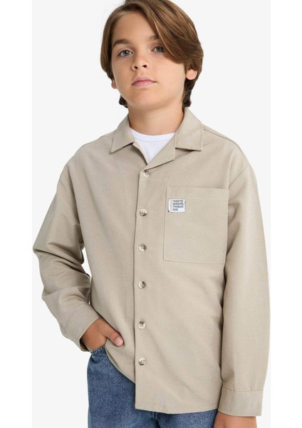 Erkek Çocuk Oversize Geniş Kalıp Polo Yaka Uzun Kollu Gömlek