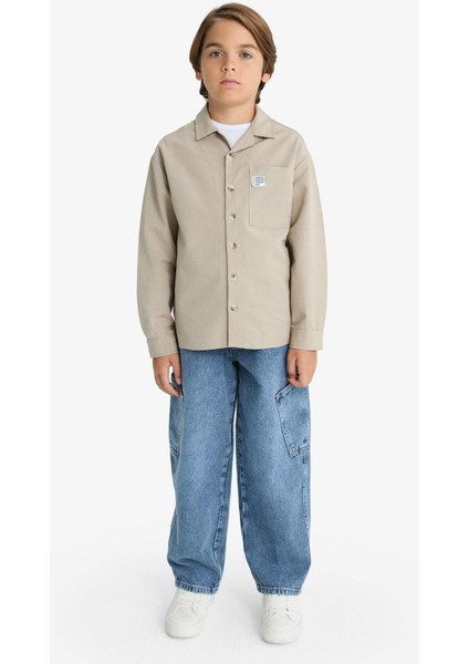 Erkek Çocuk Oversize Geniş Kalıp Polo Yaka Uzun Kollu Gömlek