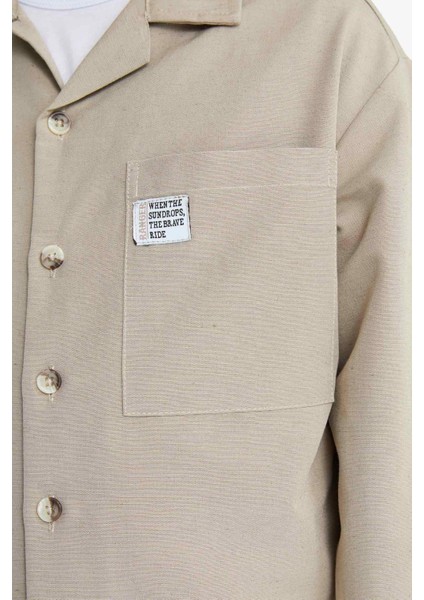 Erkek Çocuk Oversize Geniş Kalıp Polo Yaka Uzun Kollu Gömlek