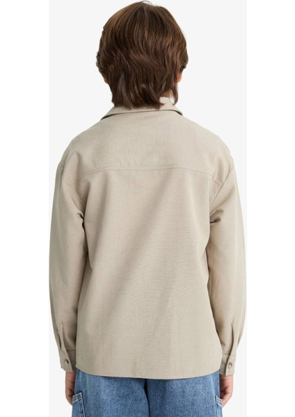 Erkek Çocuk Oversize Geniş Kalıp Polo Yaka Uzun Kollu Gömlek