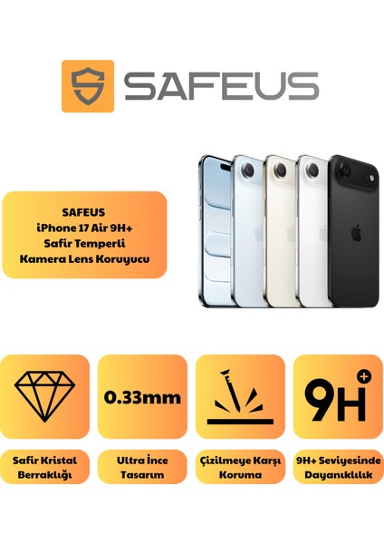 iPhone 17 Air Safir Temperli Kamera Lens Koruyucu