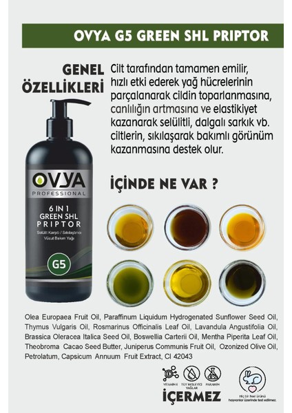 Anti Selülit G5 Masaj Yağı Green Shl Priptor 1000ML fiyatları