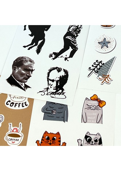 Sticker Seti 8’li– Atatürk, Yılbaşı, Kahve ve Kedi Temalı Dekoratif Çıkartmalar fırsatları