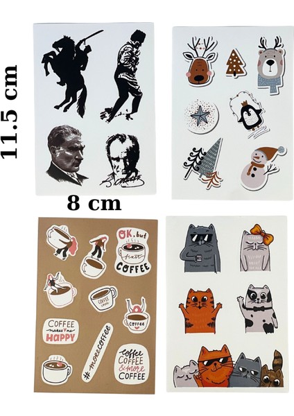 Sticker Seti 8’li– Atatürk, Yılbaşı, Kahve ve Kedi Temalı Dekoratif Çıkartmalar indirimleri