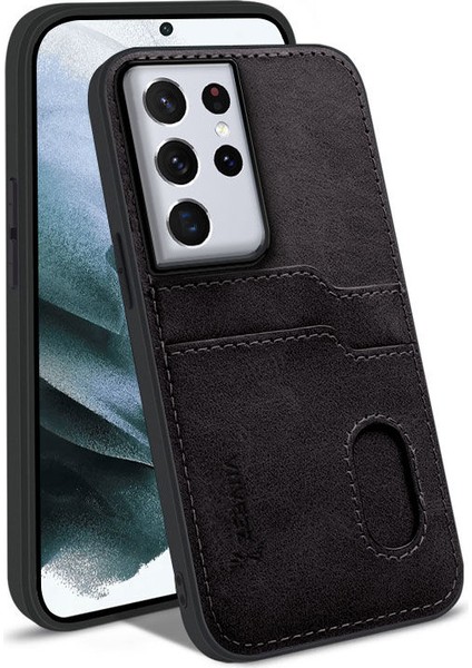 Samsung Galaxy S22 Ultra Kılıf Zebana Kartlıklı Lüx Deri Kılıf Siyah indirimleri