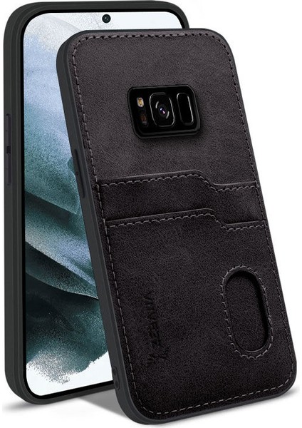 Samsung Galaxy S8 Plus Uyumlu Kılıf Zebana Kartlıklı Lüx Deri Kılıf Siyah