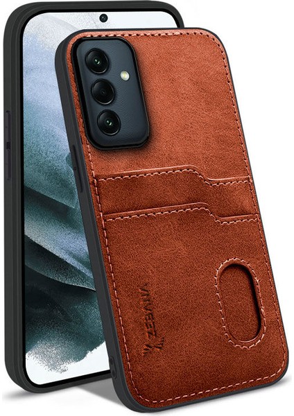 Samsung Galaxy A15 5g Uyumlu Kılıf Zebana Kartlıklı Lüx Deri Kılıf Kahverengi fiyatları