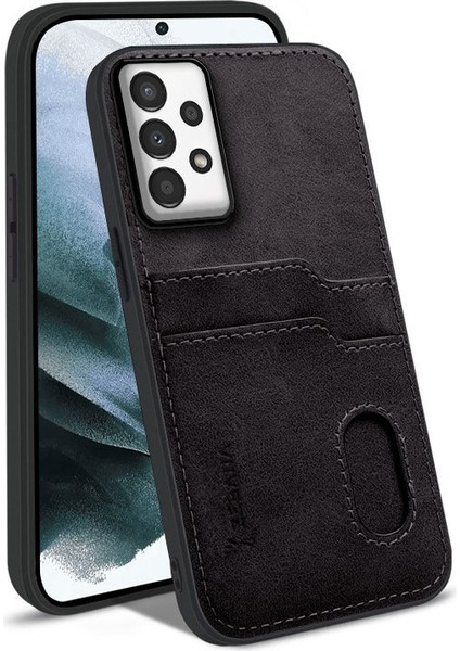 Samsung Galaxy A23 Kılıf Zebana Kartlıklı Lüx Deri Kılıf Siyah