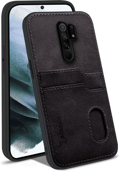Xiaomi Redmi 9 Kılıf Zebana Kartlıklı Lüx Deri Kılıf Siyah