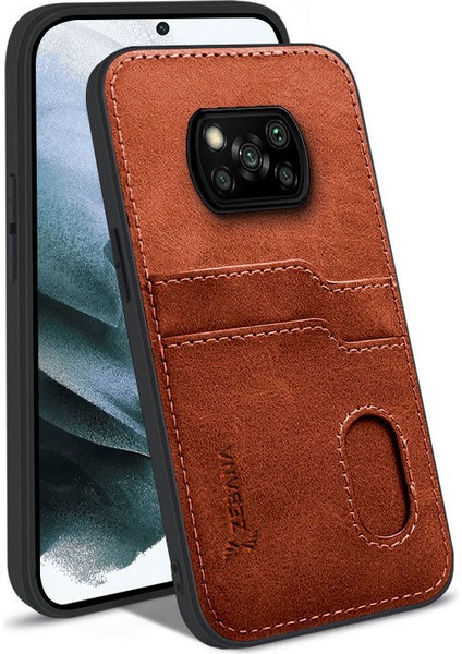 Xiaomi Poco X3 Kılıf Zebana Kartlıklı Lüx Deri Kılıf Kahverengi indirimleri
