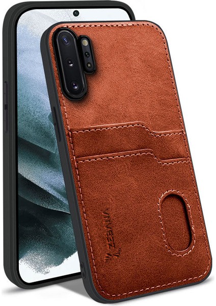 Samsung Galaxy Note 10 Plus Uyumlu Kılıf Zebana Kartlıklı Lüx Deri Kılıf Kahverengi