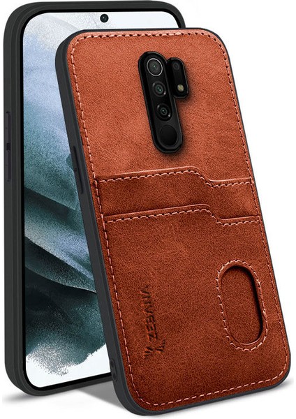 Xiaomi Redmi 9 Kılıf Zebana Kartlıklı Lüx Deri Kılıf Kahverengi fırsatları