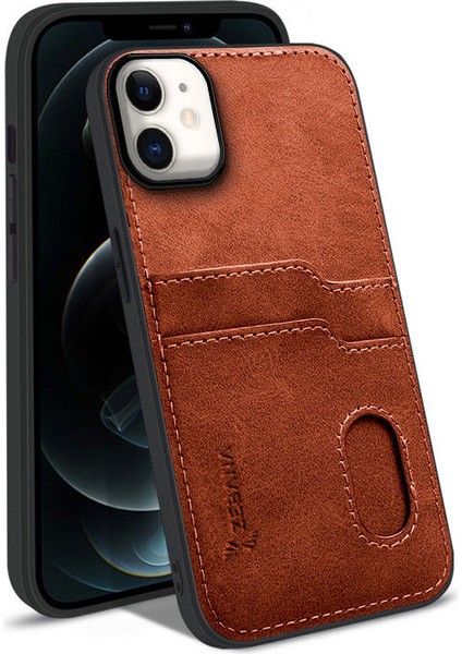 Apple iPhone 11 Kılıf Zebana Kartlıklı Lüx Deri Kılıf Kahverengi