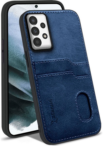 Samsung Galaxy A72 5g Uyumlu Kılıf Zebana Kartlıklı Lüx Deri Kılıf Lacivert