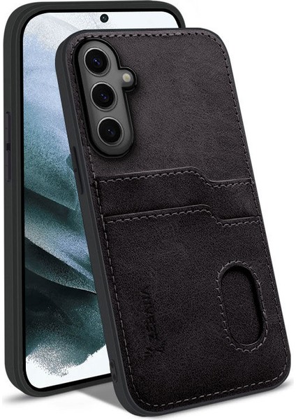 Samsung Galaxy S24 Fe Uyumlu Kılıf Kartlıklı Lüx Deri Kılıf Siyah modelleri