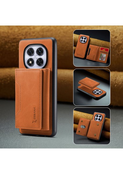 Xiaomi Redmi Note 14 Pro Uyumlu Kılıf Zebana 2in1 Elite Class Cüzdanlı Deri Kılıf Kahverengi