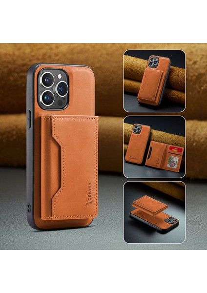 Apple iPhone 16 Pro Uyumlu Kılıf Zebana 2in1 Elite Class Cüzdanlı Deri Kılıf Kahverengi