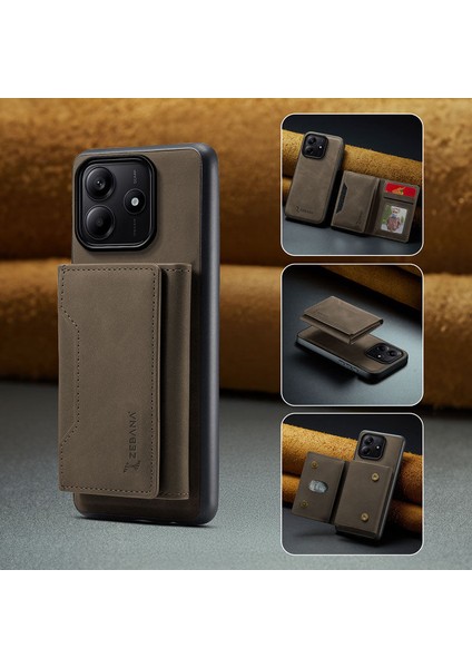 Xiaomi Redmi Note 14 Uyumlu Kılıf Zebana 2in1 Elite Class Cüzdanlı Deri Kılıf Koyu Kahverengi