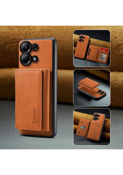Xiaomi Poco M6 Pro Uyumlu Kılıf Zebana 2in1 Elite Class Cüzdanlı Deri Kılıf Kahverengi