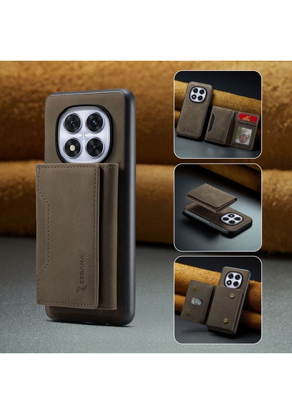 Xiaomi Redmi Note 14 Pro Uyumlu Kılıf Zebana 2in1 Elite Class Cüzdanlı Deri Kılıf Koyu Kahverengi